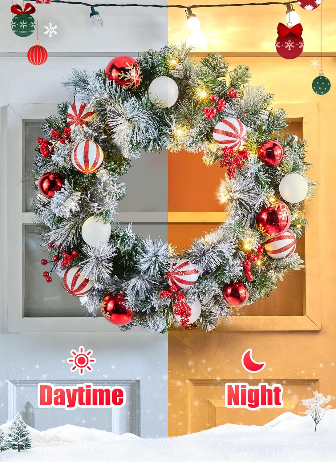 24" Pre-Lit Artificial Christmas Wreath