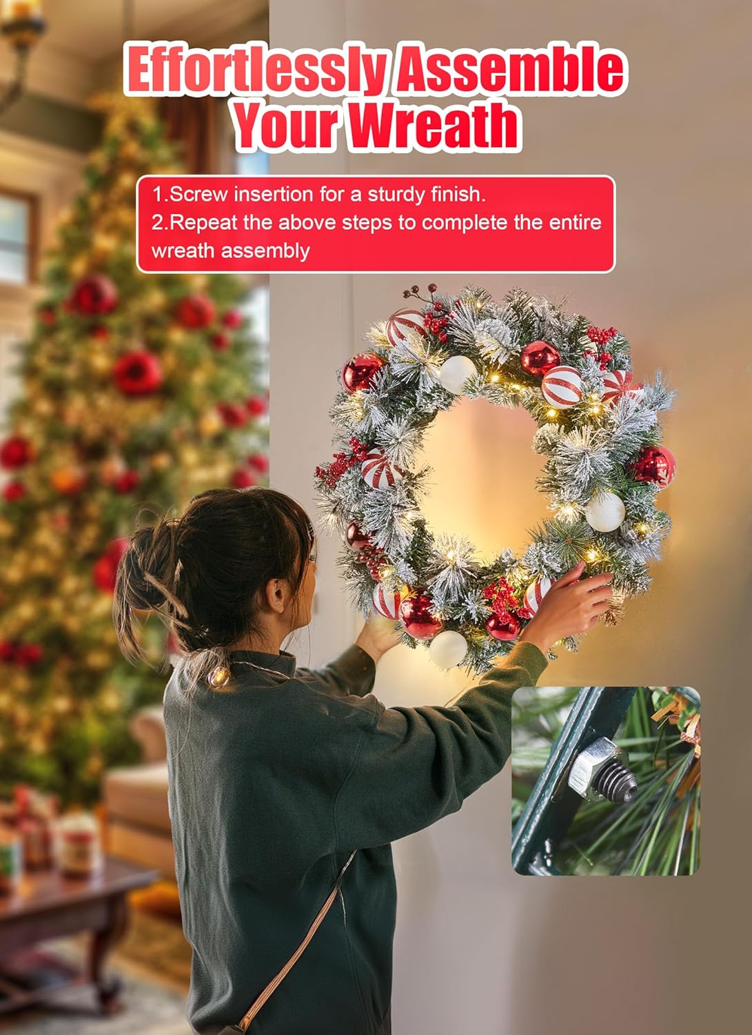 24" Pre-Lit Artificial Christmas Wreath