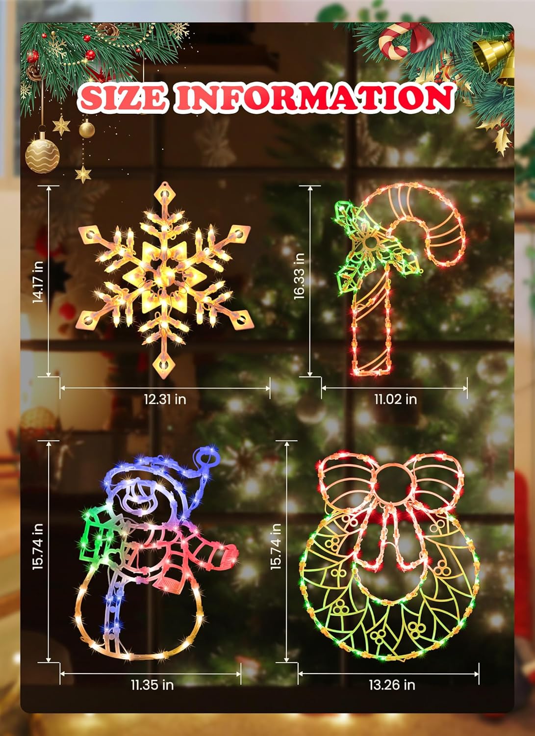 4 Pack Christmas Window Silhouette Lights Decorations
