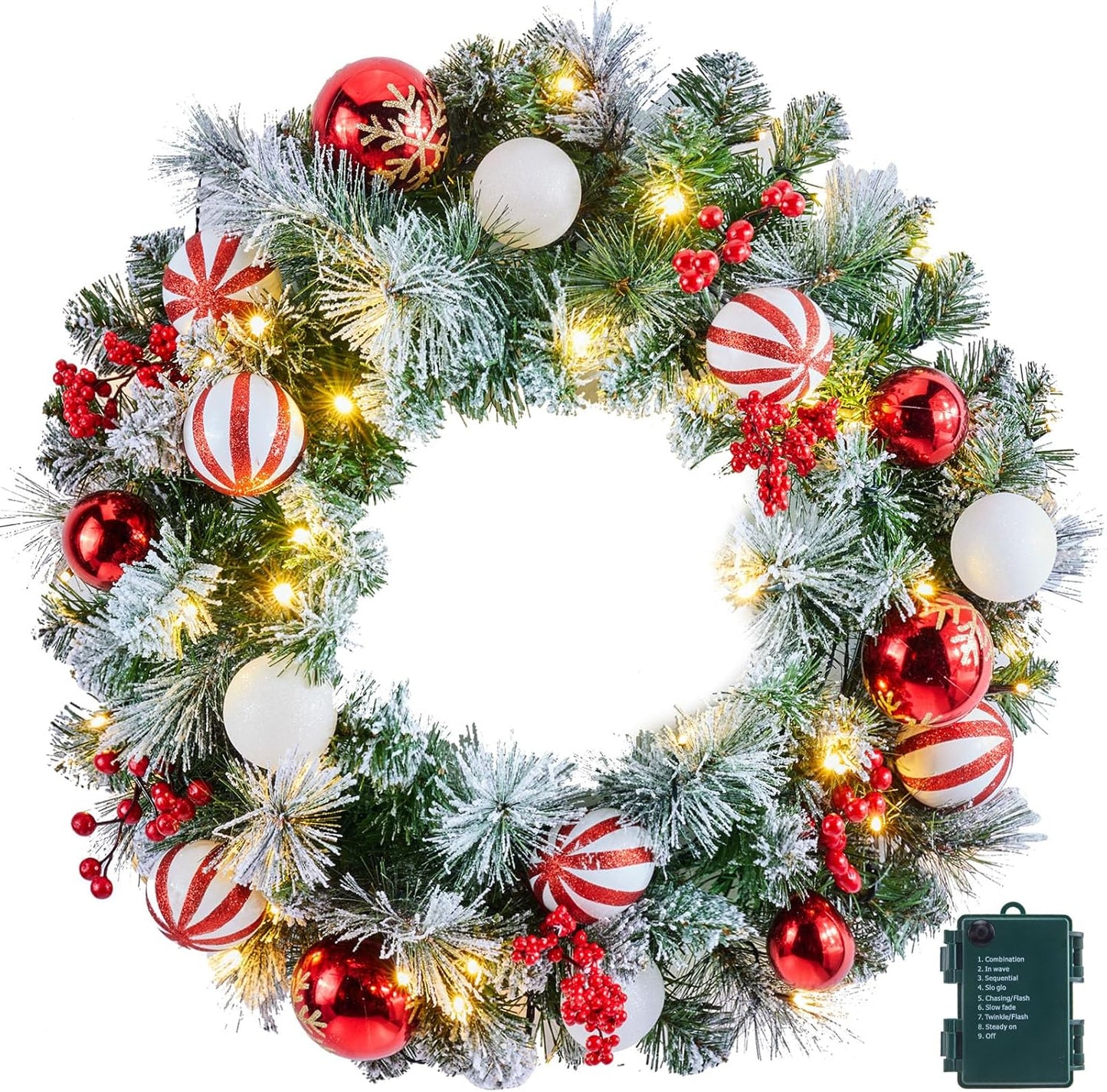 24" Pre-Lit Artificial Christmas Wreath