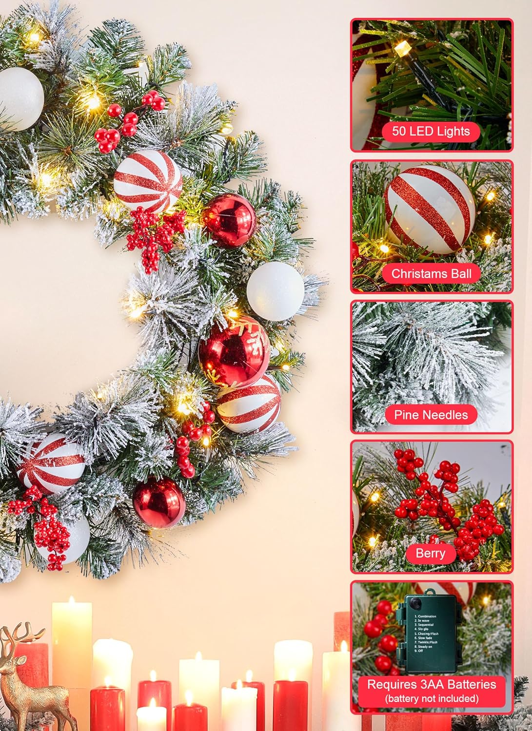 24" Pre-Lit Artificial Christmas Wreath