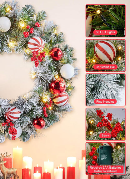 24" Pre-Lit Artificial Christmas Wreath