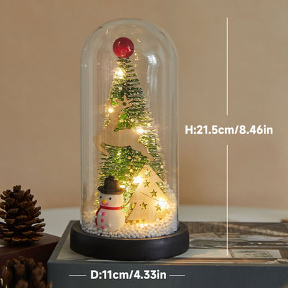 LED Christmas Glass Dome – Santa, Elk & Snowman Holiday Decor Gift