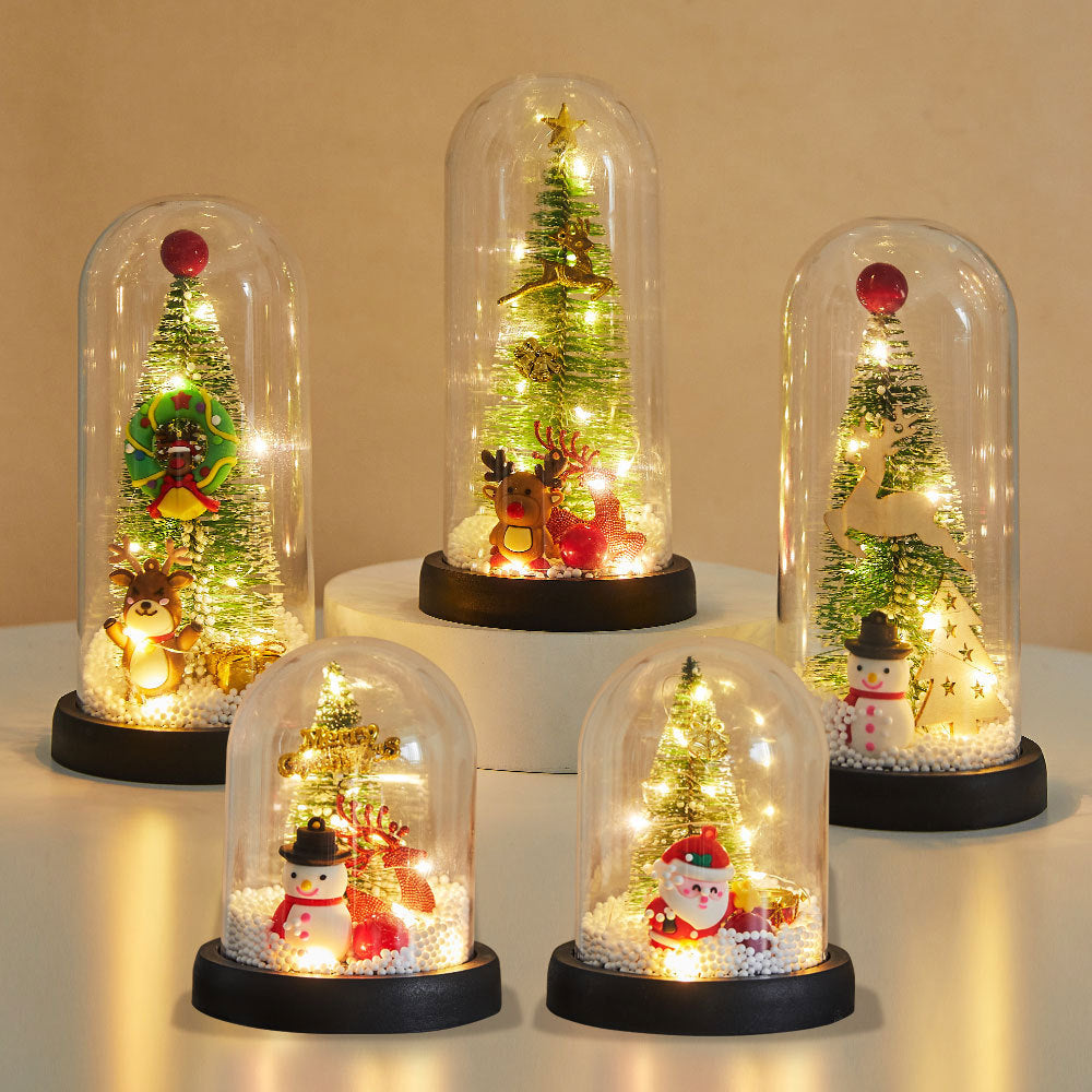 LED Christmas Glass Dome – Santa, Elk & Snowman Holiday Decor Gift