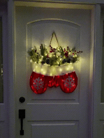 Twinkling Christmas Mitten Wreath with LED Lights