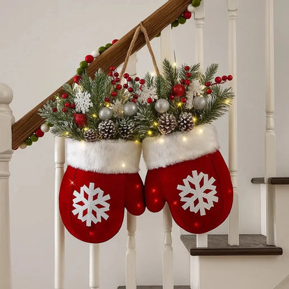 Twinkling Christmas Mitten Wreath with LED Lights